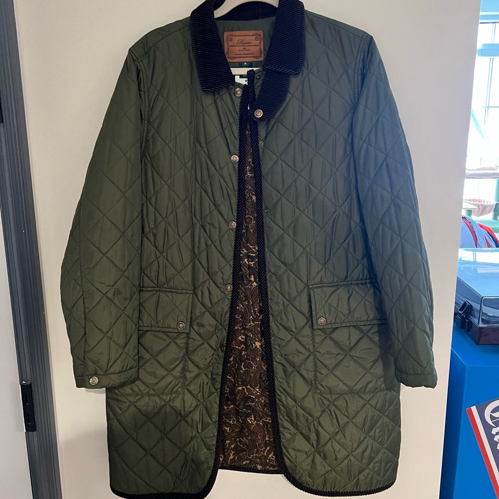 Green Quilted Jacket with Black Trim